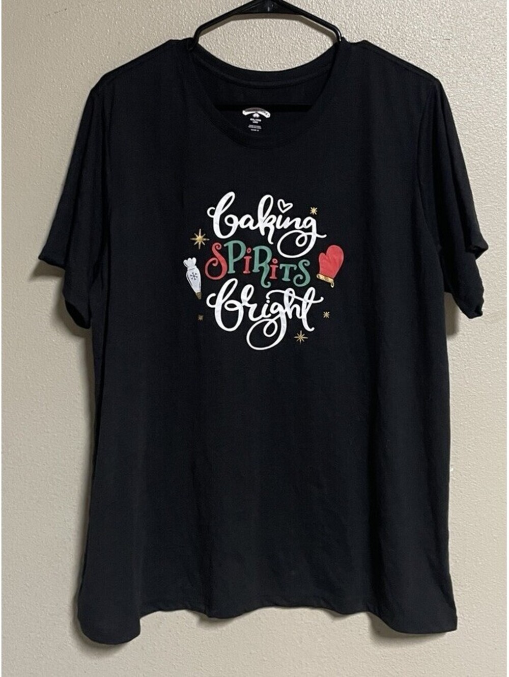 Plus Size Christmas Tee Holiday Time Xxl 2XL Black Short Sleeve